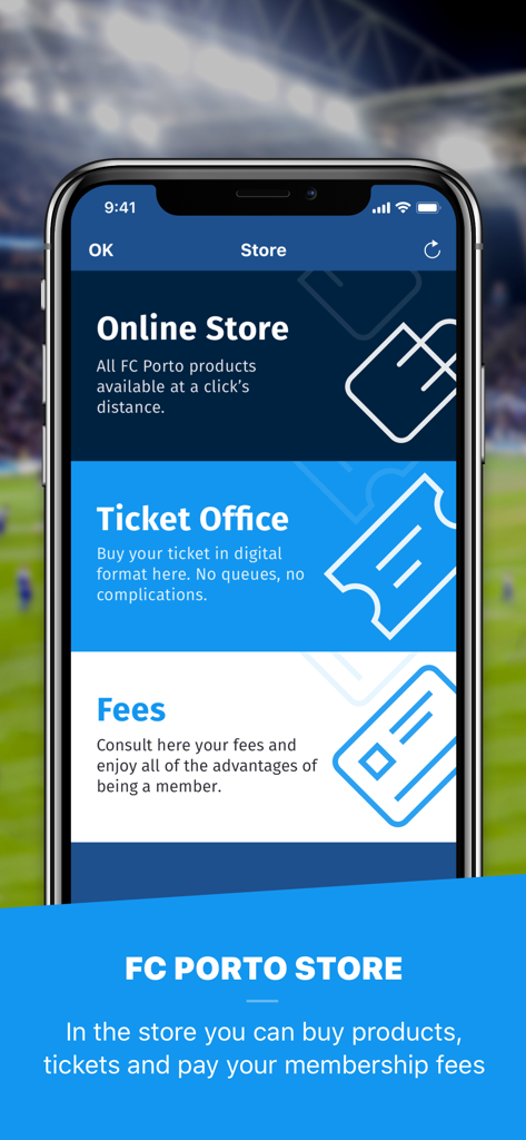 Official FC Porto app store page for merchandise tickets and member fees