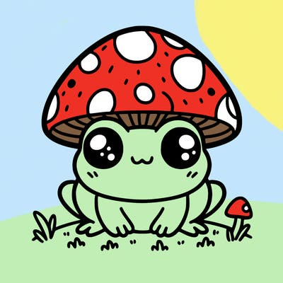 cute frog with mushroom hat