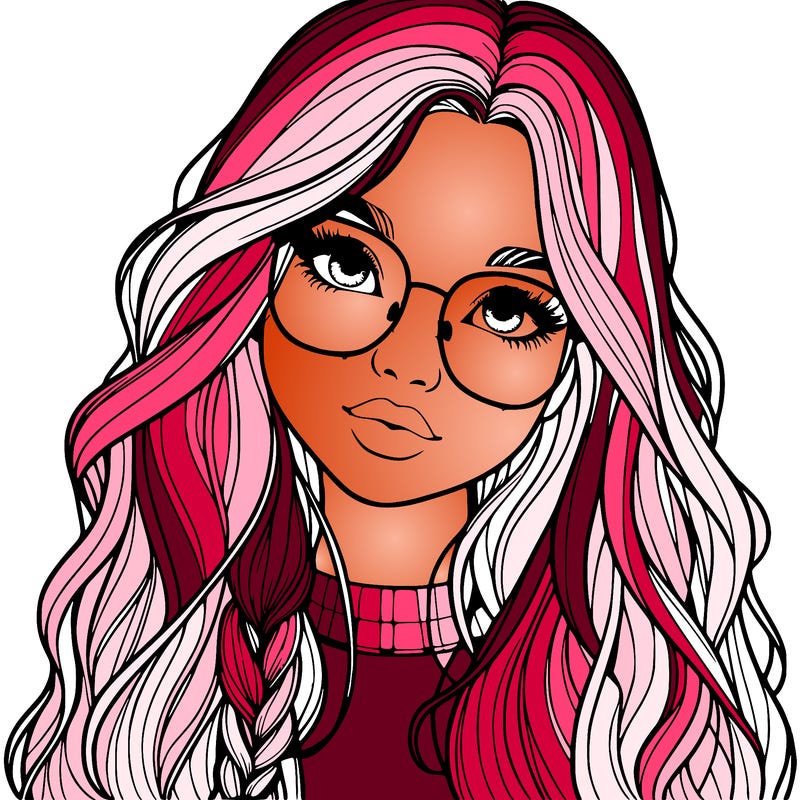 girl with long hair and freckles and glasses realistic