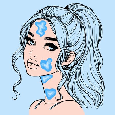 realistic girl with a ponytail on her hair and lips