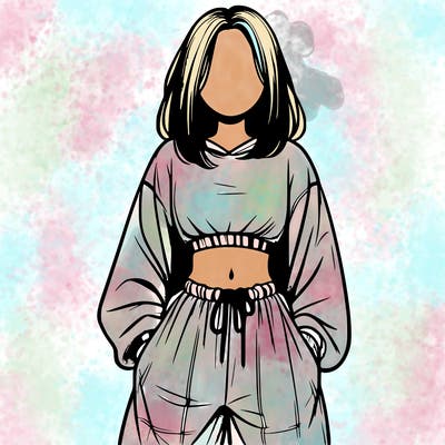 realistic girl faceless with baggy pants and a crop top
