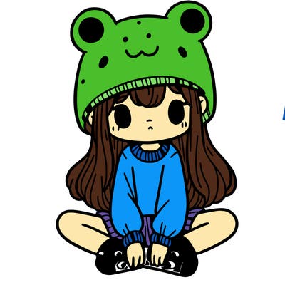 a girl wearing a frog hat and some frog socks