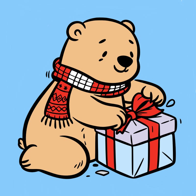 polar bear wrapping a present