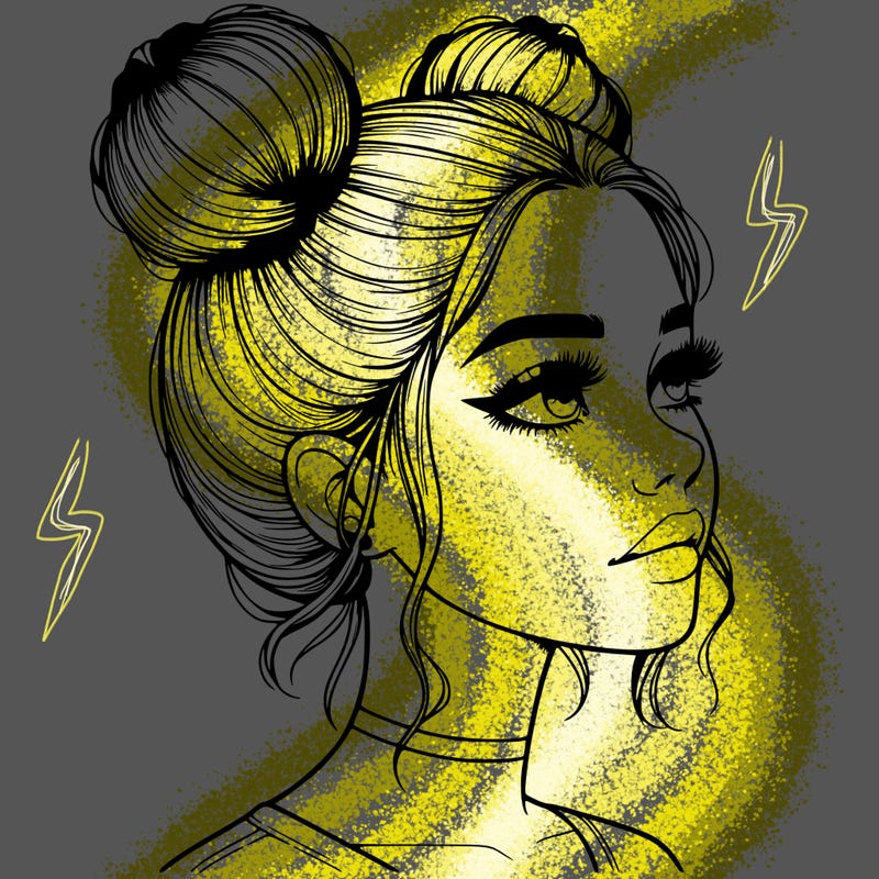 realistic girl with buns on the top of her head