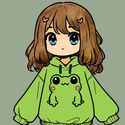 girl wearing frogging sweatshirt