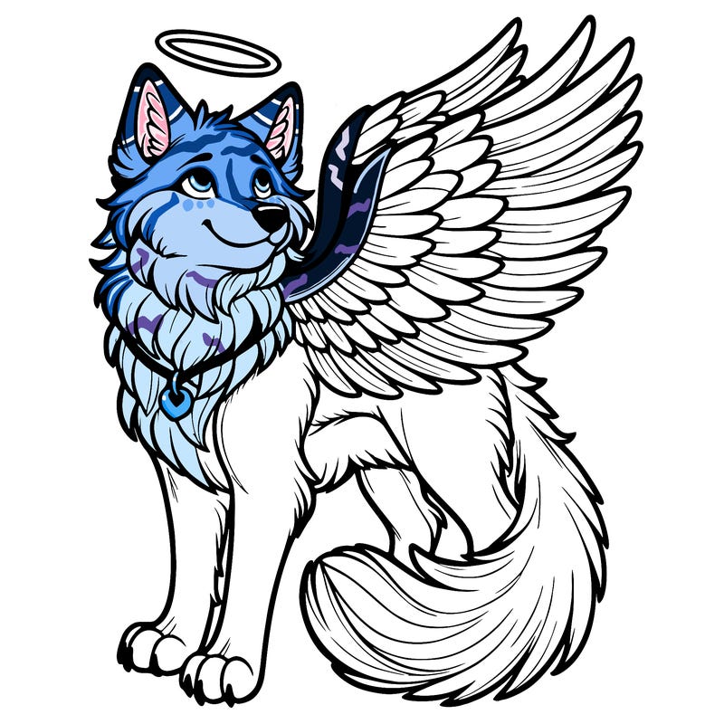 realistic wolf with wings and a halo