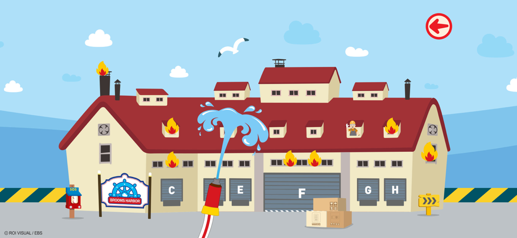 Robocar Poli New Adventures - A mini game in Robocar Poli New Adventures where the player uses a fire hose to put out fires at Brooms Harbor