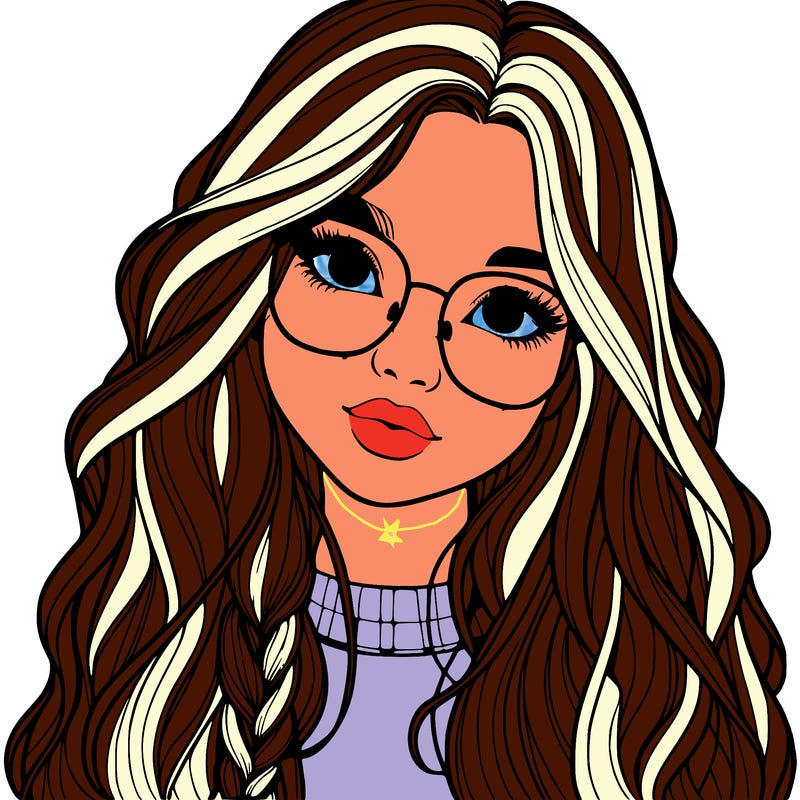 girl with long hair and freckles and glasses realistic