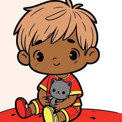 little boy holding a little cat