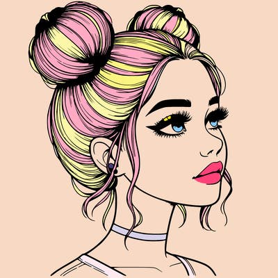 realistic girl with buns on the top of her head