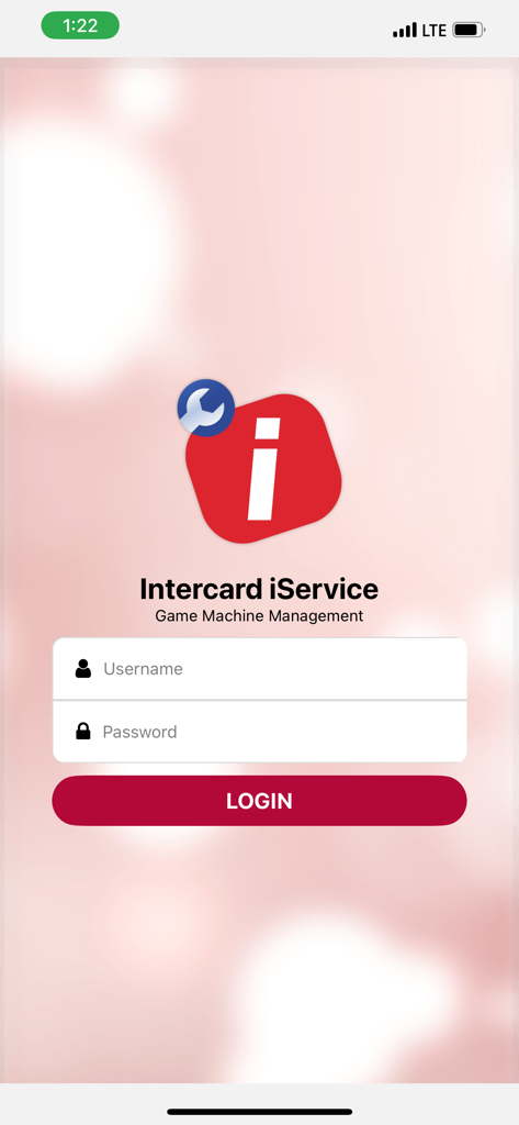 Intercard iService App - Intercard iService app login screen for game machine management