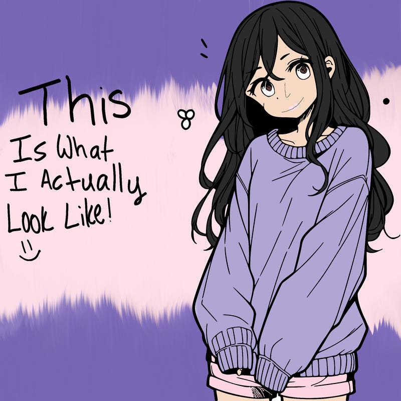 manga teen girl  in a sweater and baggy pants