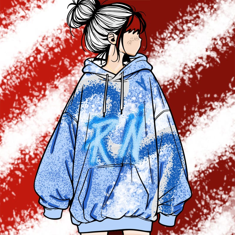 realistic girl with a oversized sweatshirt on and a bun