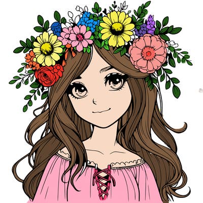 realistic girl with flowers crown