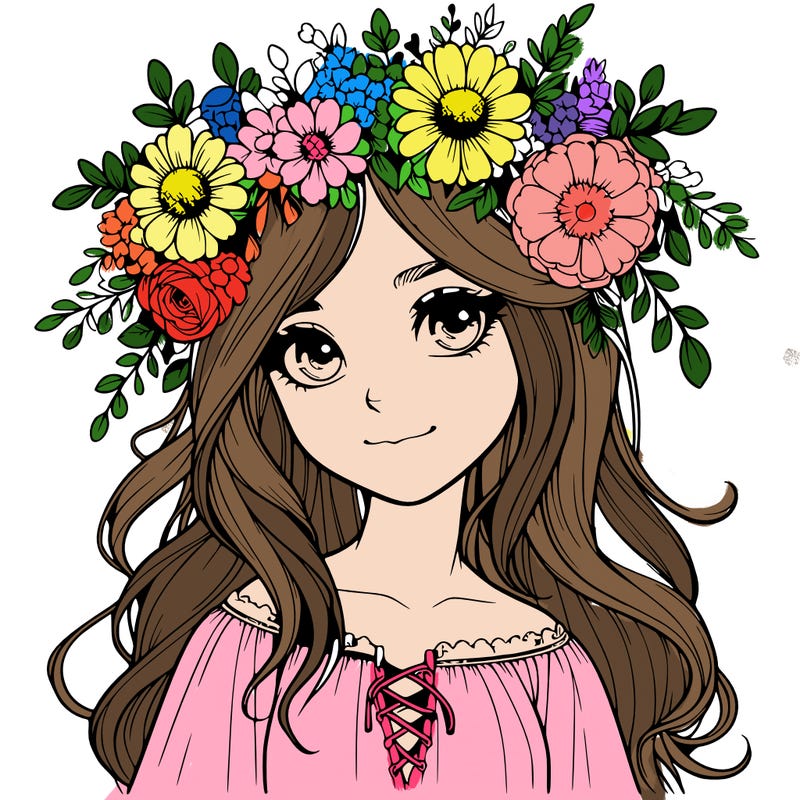 realistic girl with flowers crown