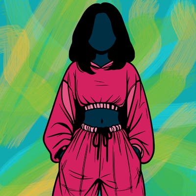 realistic girl faceless with baggy pants and a crop top