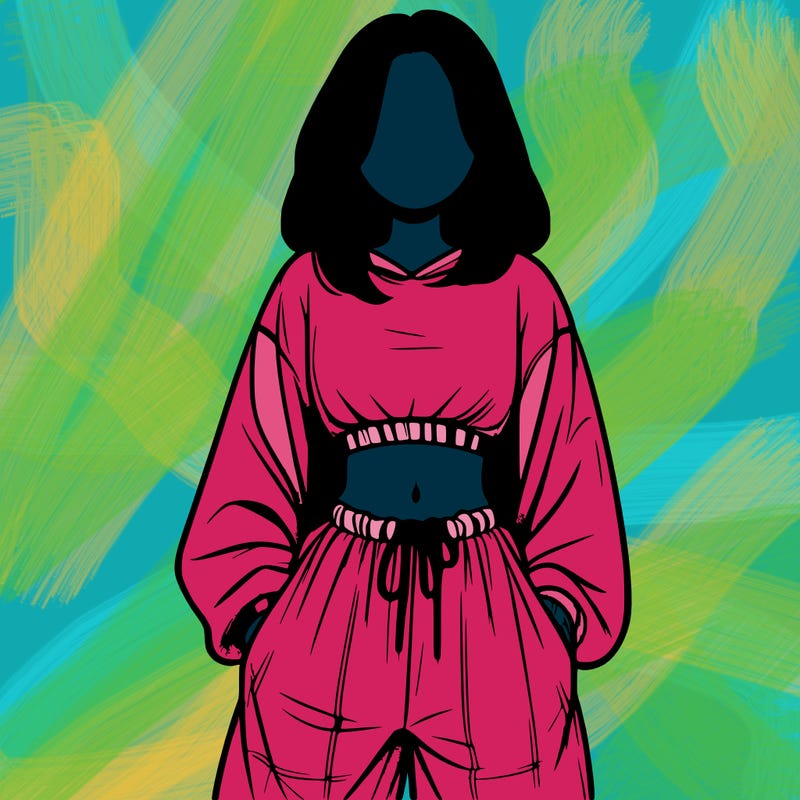 realistic girl faceless with baggy pants and a crop top