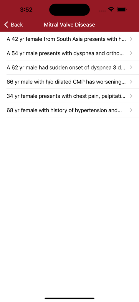 Liste von klinischen Fallstudienfragen für Mitralklappenerkrankungen in der iMedicine Review App
