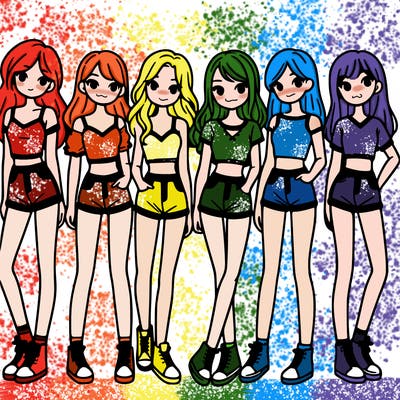 a group of girls wearing crop tops and shorts
