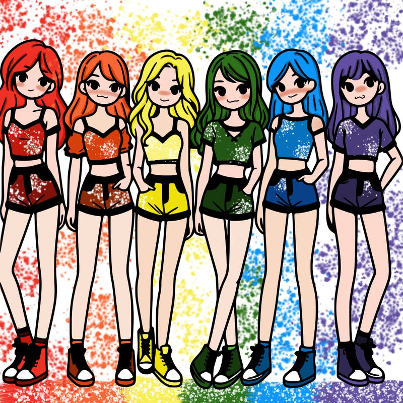 a group of girls wearing crop tops and shorts