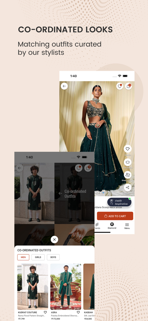 Aza Fashions Designer Clothing - Co-ordinated matching designer Indian outfits for weddings on Aza Fashions app