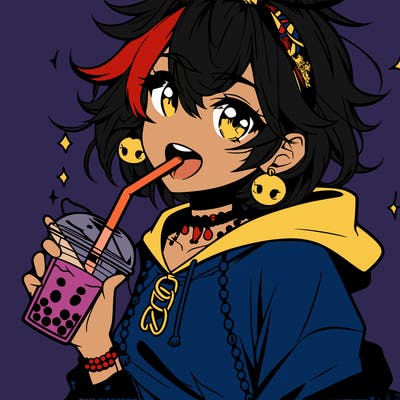 hot baddie anime girl drinking boba and biting the straw