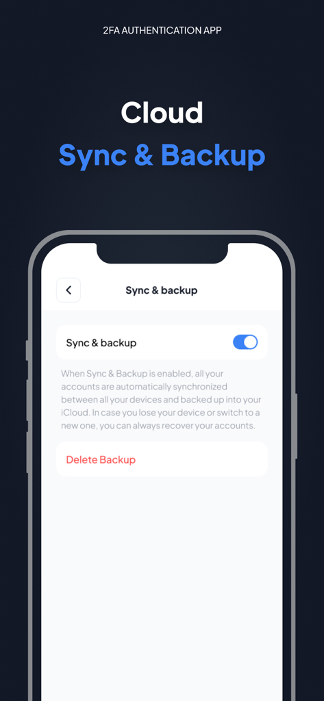 Configurações de sincronização e backup na nuvem na interface do App Autenticador 2FA Rápido.