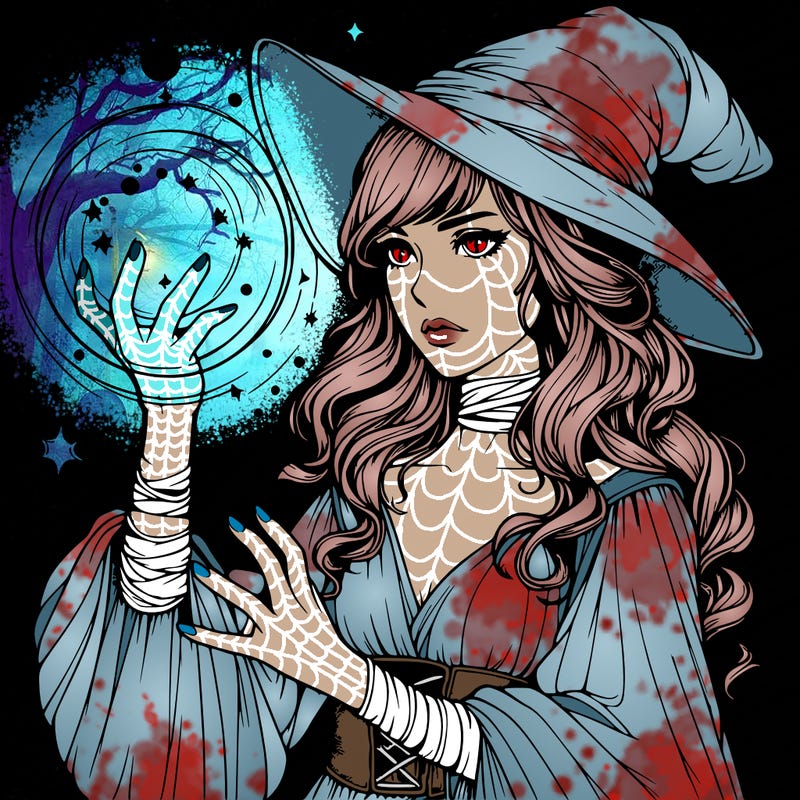 realistic women sorcerer using magic
