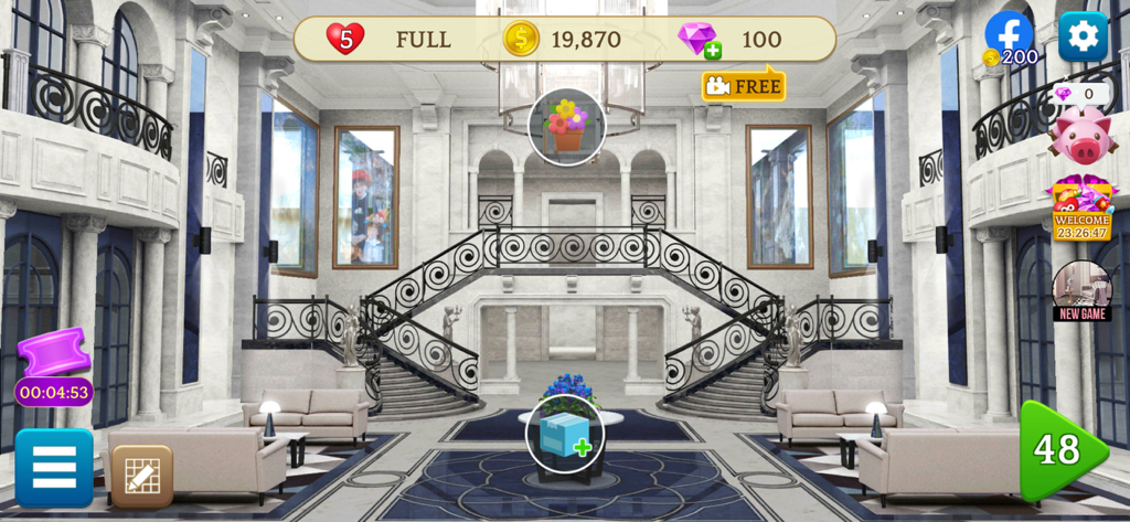 MyHome Design Hotel Renovation - Una scena di ristrutturazione di una hall d'hotel di lusso con una grande scalinata ed eleganti arredi in MyHome Design Hotel Renovation.