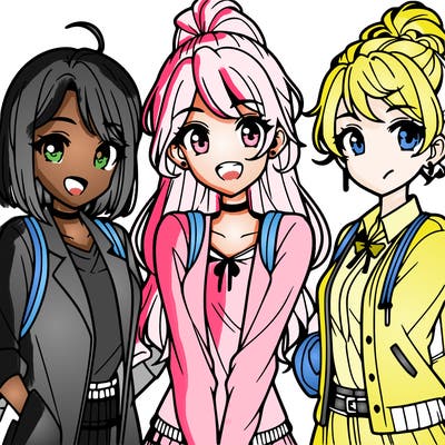 3 teenage anime girls
