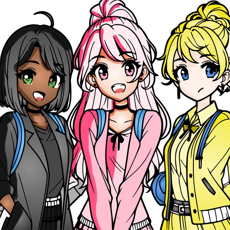 3 teenage anime girls