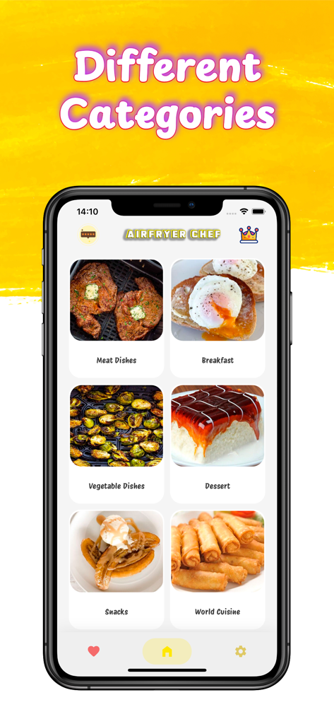 Airfryer Chef: Airfryer Recipe - Airfryer Chef mobile app showing various cooking categories like meat dishes and desserts