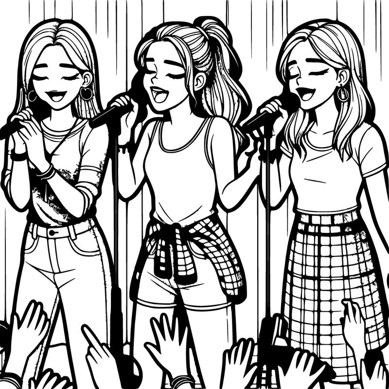 2 realistic teenage girls singing on stage