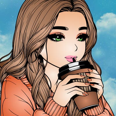 realistic girl drinking coffee