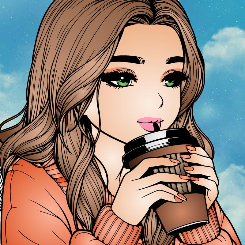 realistic girl drinking coffee
