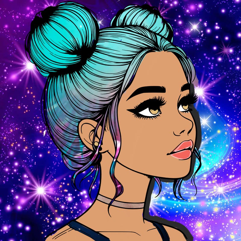 realistic girl with buns on the top of her head