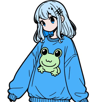 girl wearing frogging sweatshirt