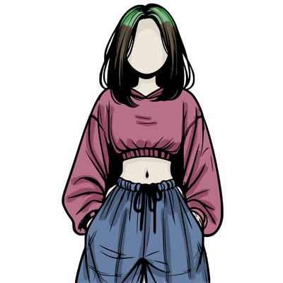realistic girl faceless with baggy pants and a crop top