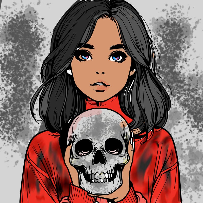 realistic girl holding a skull