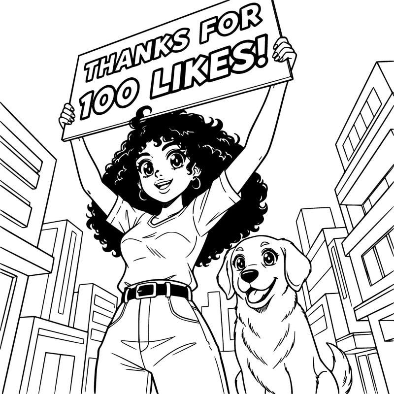a girl with curly hair and dark skin holding a sign saying thanks for 100 likes!