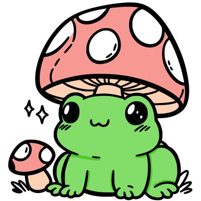 a cute frog with a mushroom hat