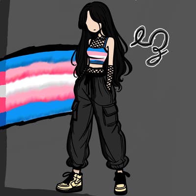 girl in baggy pants crop top and long hair