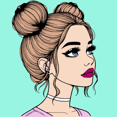 realistic girl with buns on the top of her head