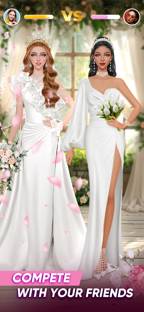 Two brides competing in a fashion stylist dress up game battle