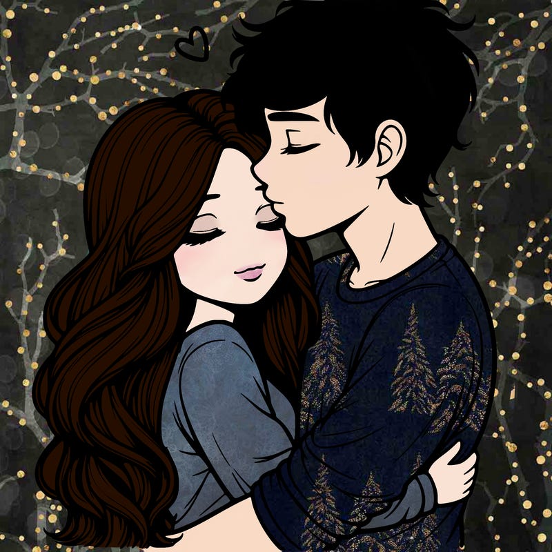 a realistic couple boy and girl hugging and kissing