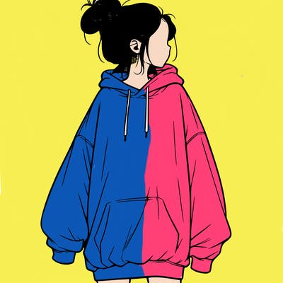 realistic girl with a oversized sweatshirt on and a bun