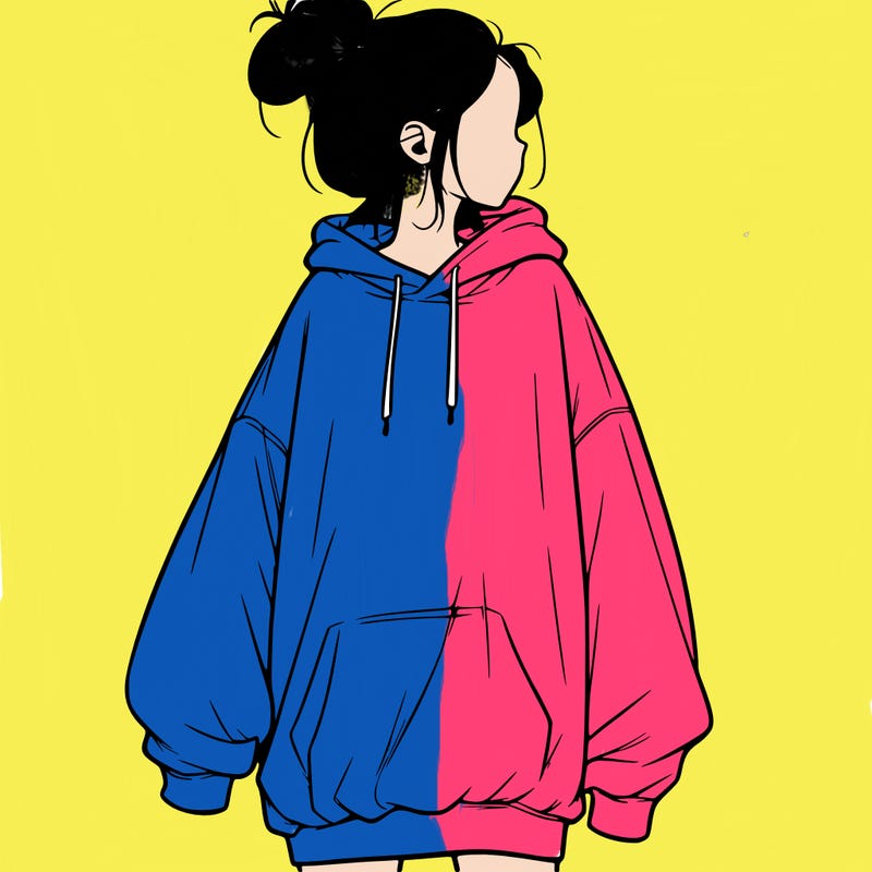 realistic girl with a oversized sweatshirt on and a bun
