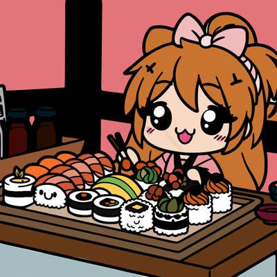 kawaii anime sushi and sashimi buffet