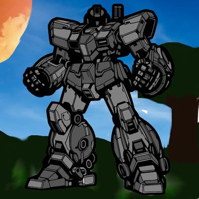 mecha in a defensive stance.
