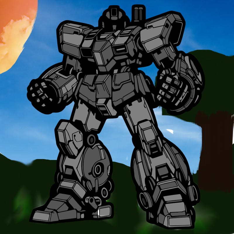 mecha in a defensive stance.